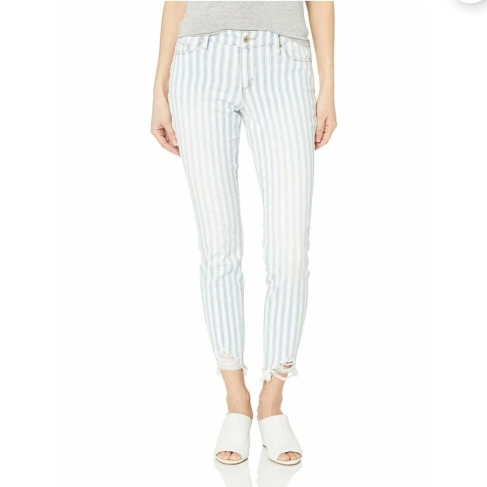 Jessica Simpson Kiss Me Ankle Skinny Jeans Size 32 Valencia Stripe Baby Blue
